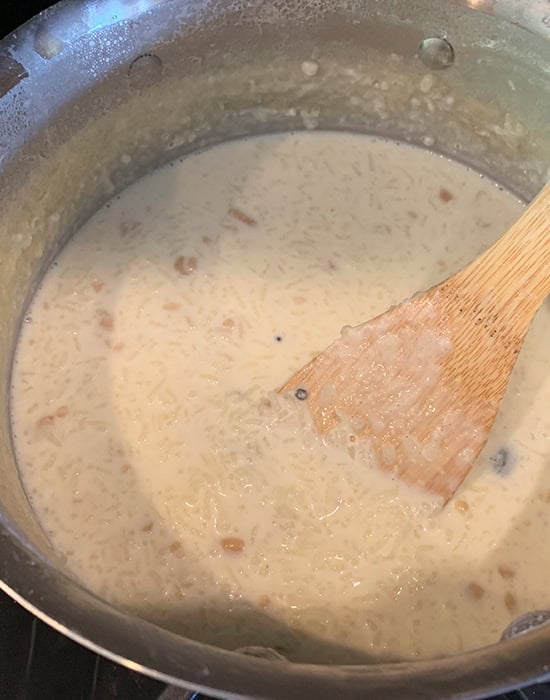 thick kheer in a steel pot