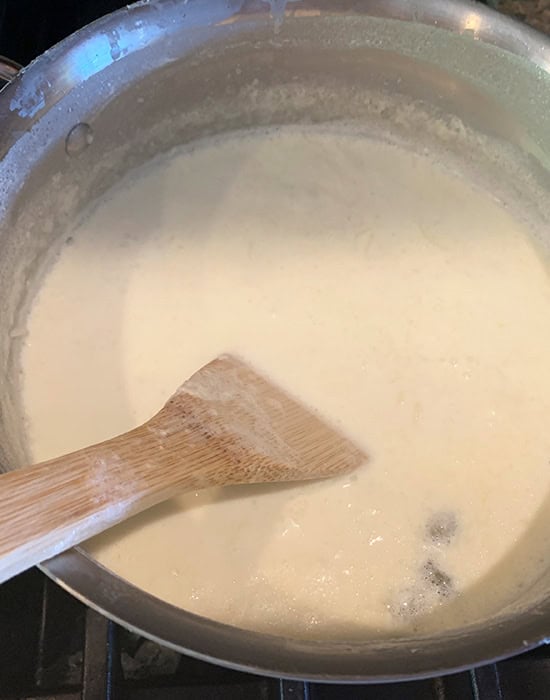 milk rice stirring together in a pan