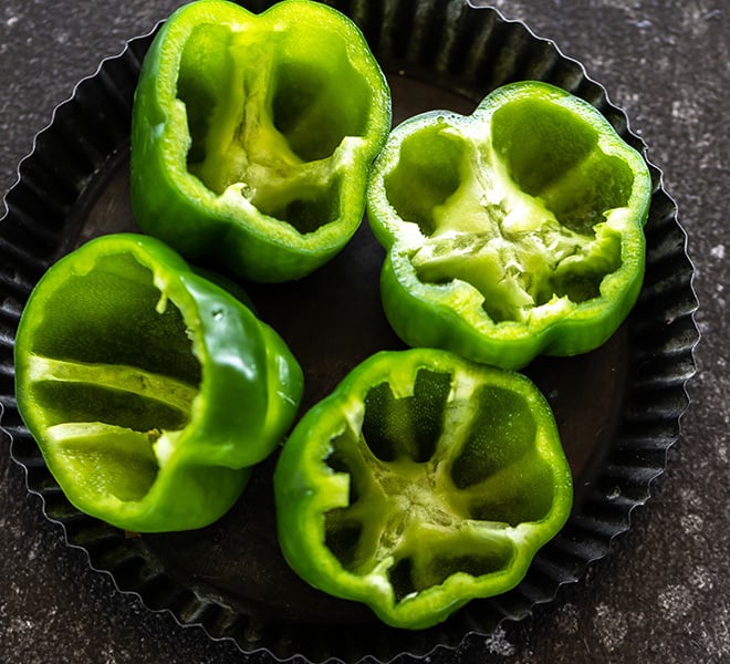 4 small green bell peppers cut from top and seeds removed to make them follow from inside