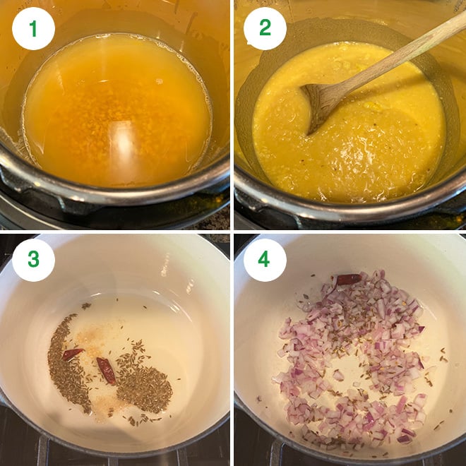 step by step picture collage of making dal fry