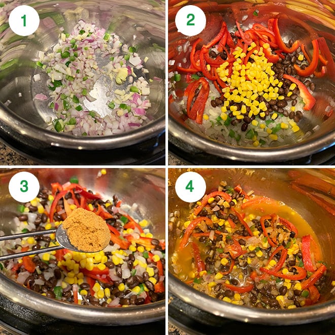 step by step collage of making southwestern pasta in instant pot