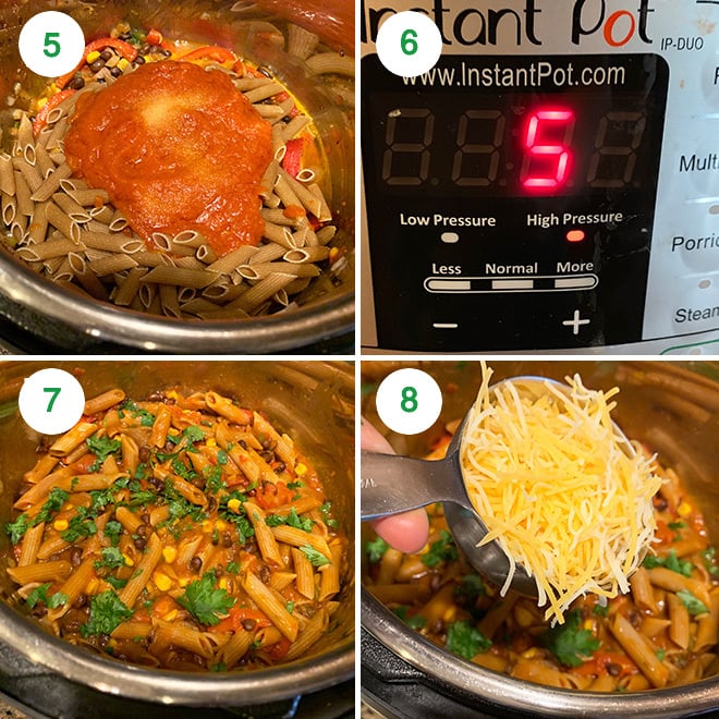 step by step collage of making southwestern pasta in instant pot