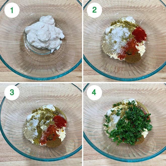 step by step picture collage of making mushroom tikka