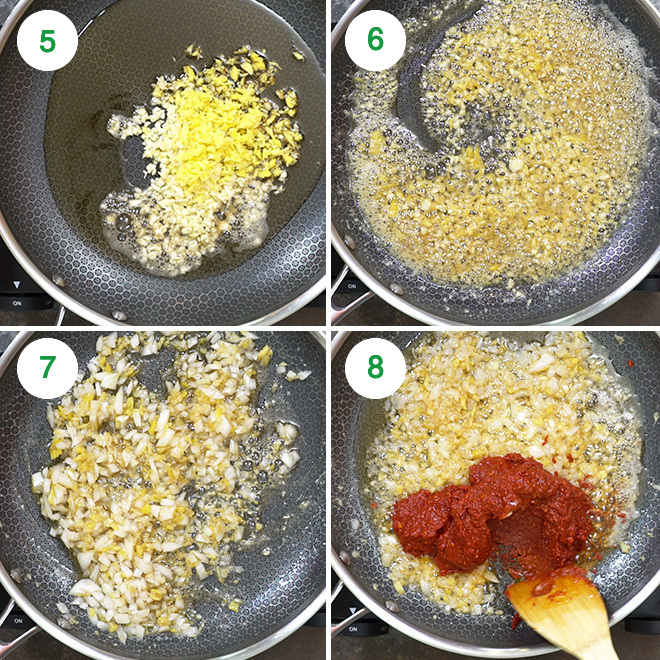 step by step picture collage of making schezwan sauce at home