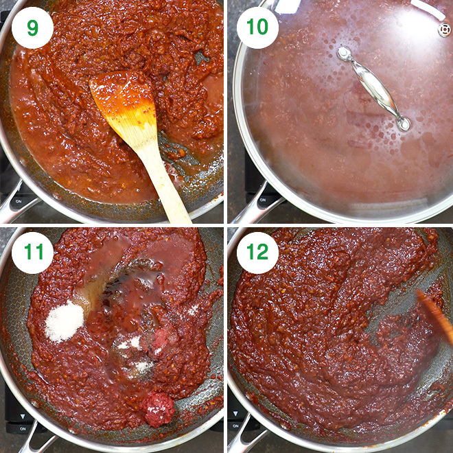 step by step picture collage of making schezwan sauce at home