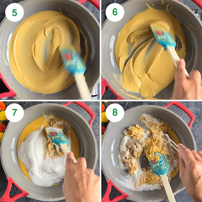 step by step picture collage of making besan ladoo