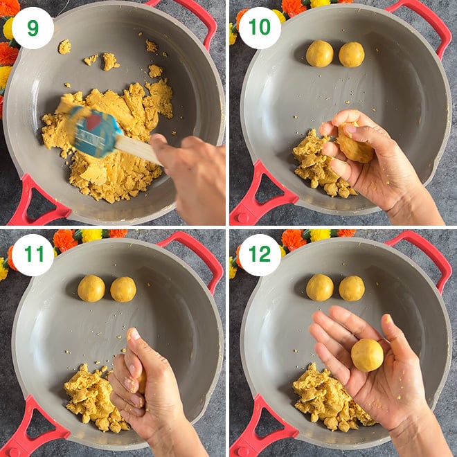 step by step picture collage of making besan ladoo