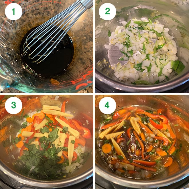 step by step collage of making vegan drunken noodles in instant pot