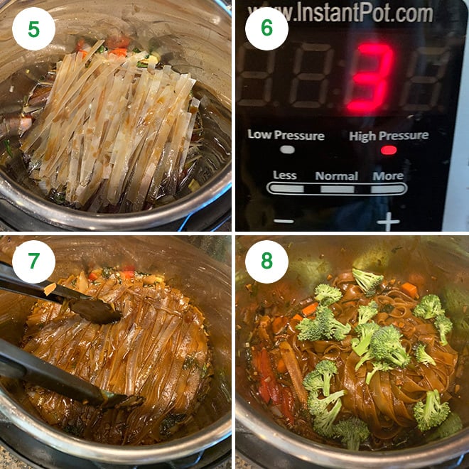 step by step collage of making vegan drunken noodles in instant pot