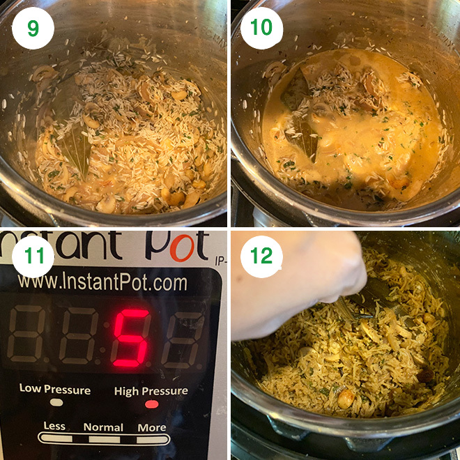 step by step picture of making mushroom biryani in instant pot