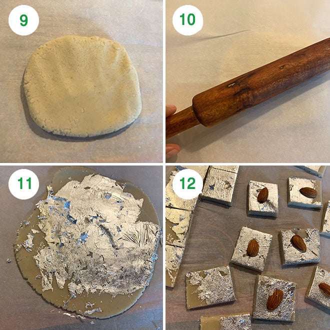 step by step picture collage to make badam burfi