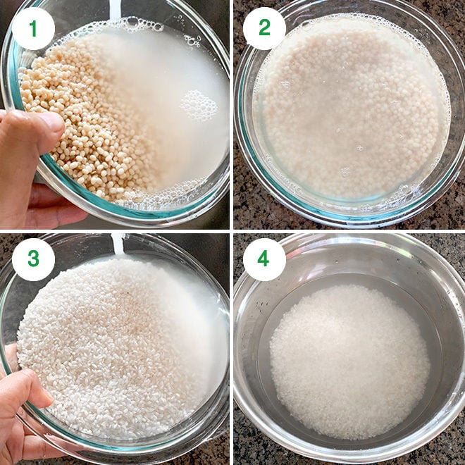 step by step picture collage of making idli dosa batter