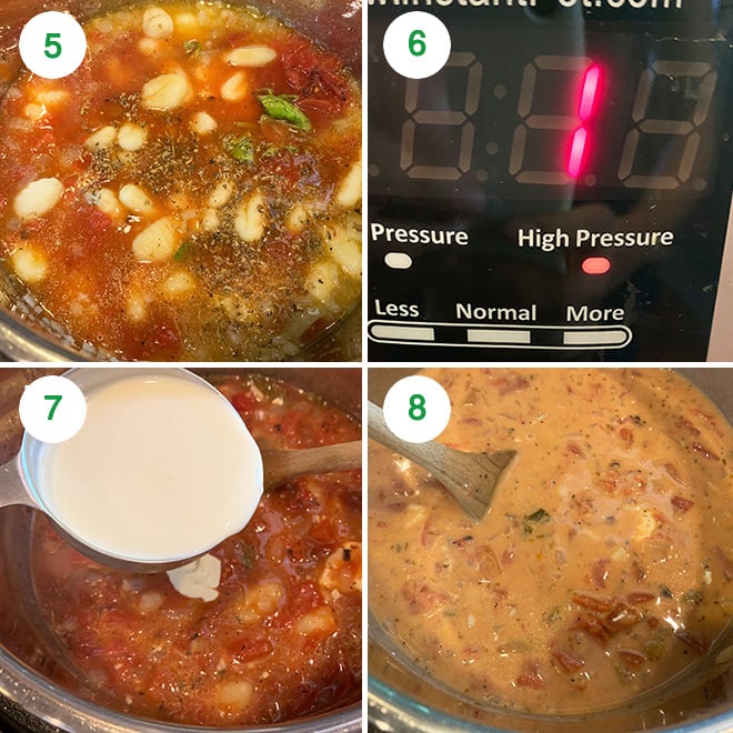 step by step picture collage of making tomato gnocchi soup in the instant pot