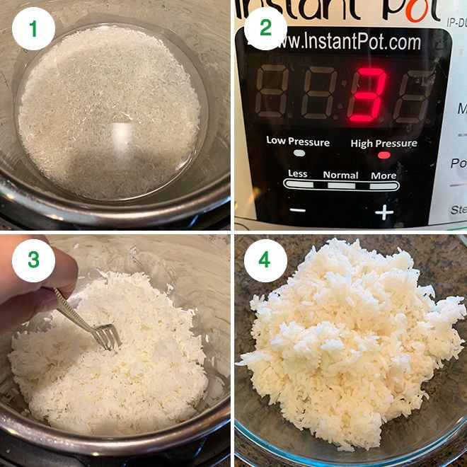 step by step collage of making thai basil fried rice in instant pot