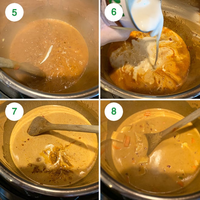 step by step picture collage of making vegan panang curry in the instant pot