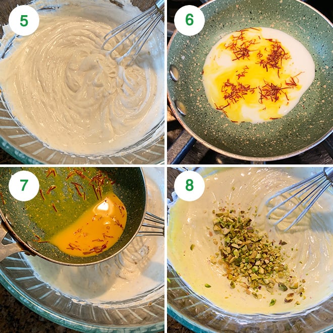 step by step picture collage of making kesar pista Shrikhand