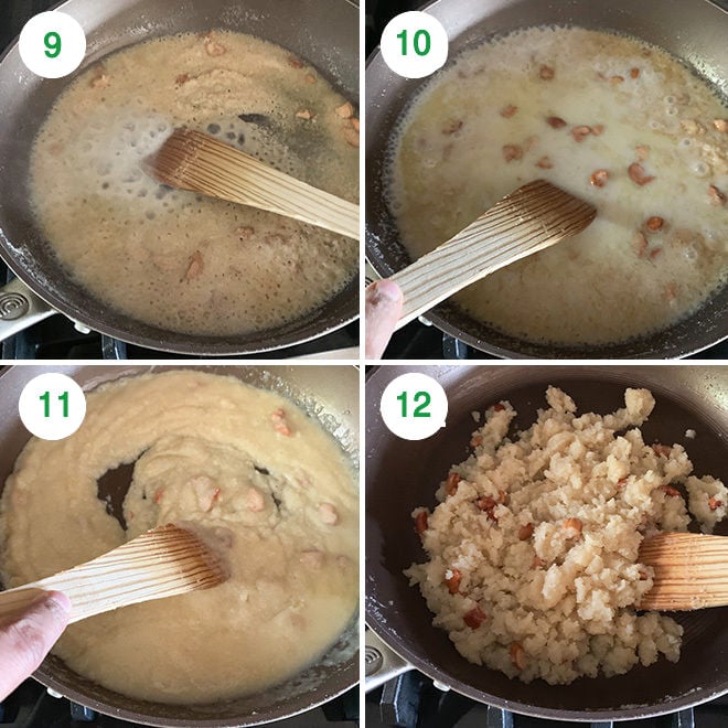 step by step picture collage of making sooji halwa