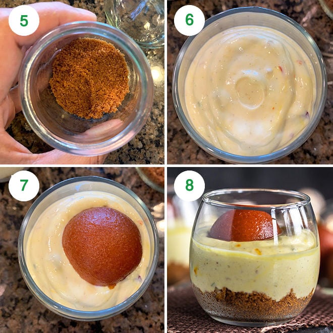 step by step picture collage of making gulab jamun shrikhand jars