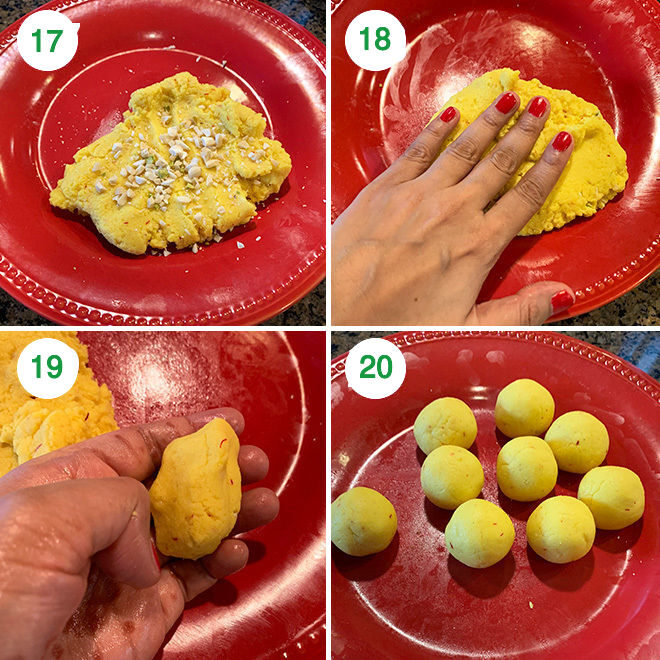 step by step picture collage of making kesar malai ladoo