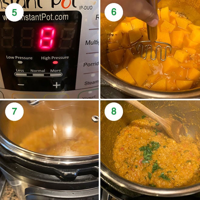 step by step picture collage of making butternut squash bharta