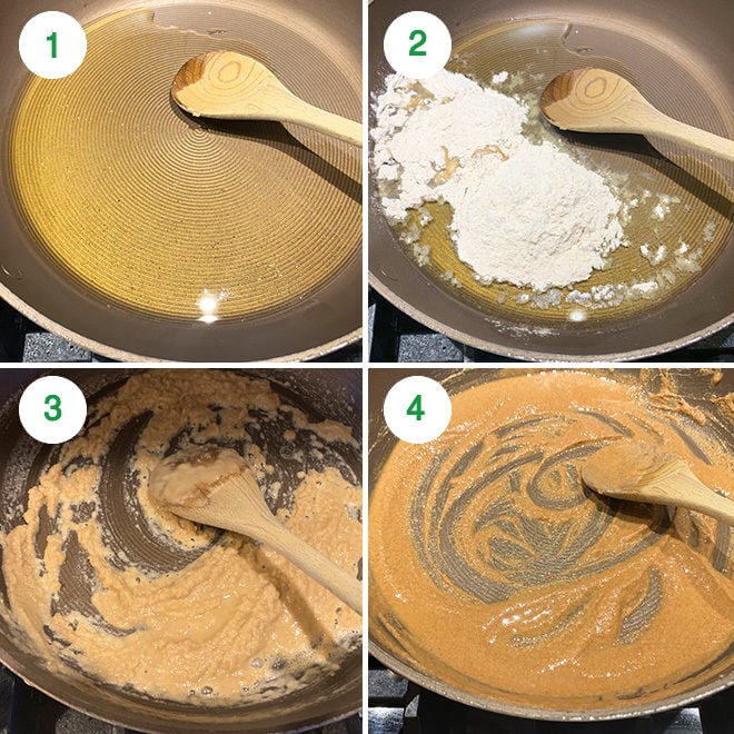 step by step picture collage of making atta halwa