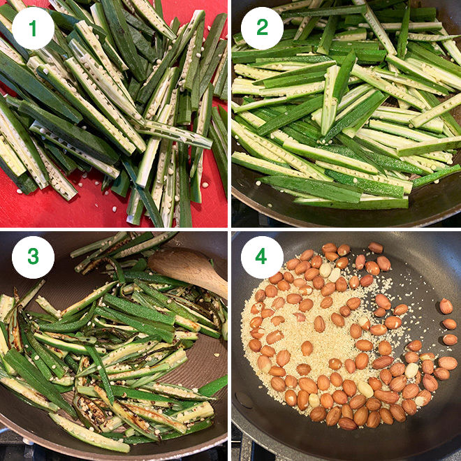 step by step picture collage of making bagara bhindi