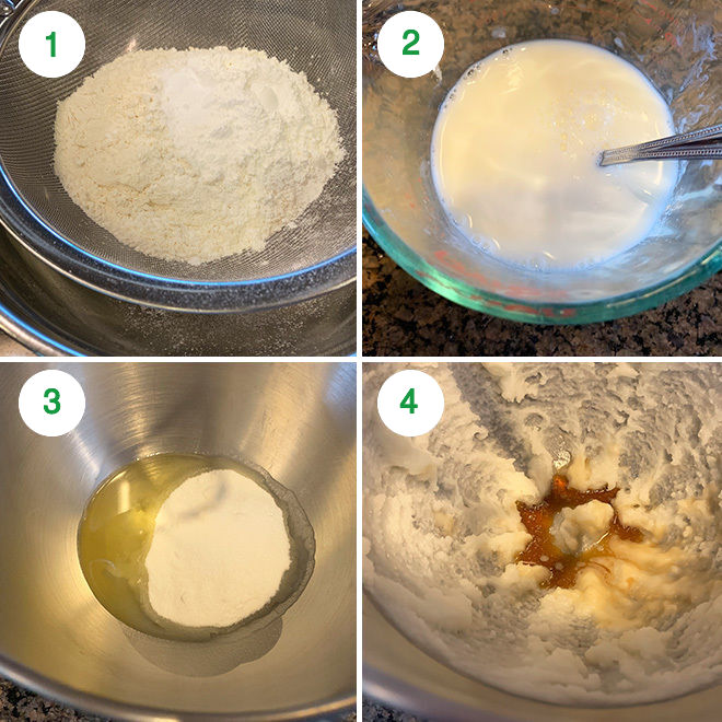 step by step picture collage of making eggless marble cake