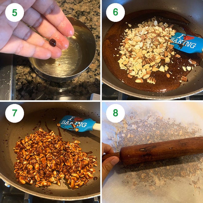 step by step picture collage of making mixed nuts chikki