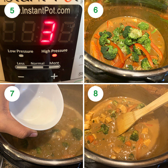 step by step picture collage of making paneer veggies in peanut sauce in the instant pot
