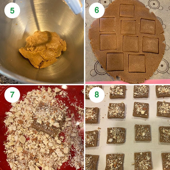 step by step picture collage of making vegan almond jaggery cookies
