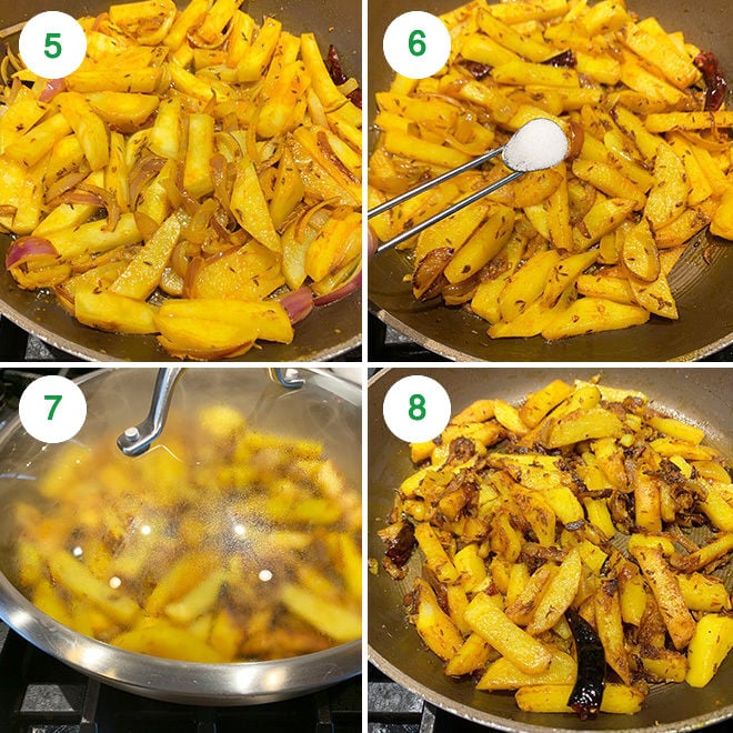step by step picture collage of making aloo bhujia sabzi 