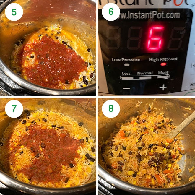 step by step picture collage of making instant pot vegan burrito bowls