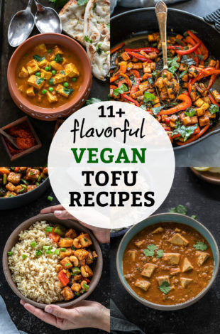 collage of different tofu vegan recipes