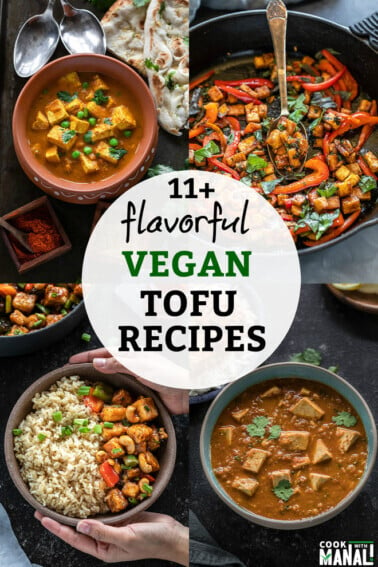 collage of different tofu vegan recipes