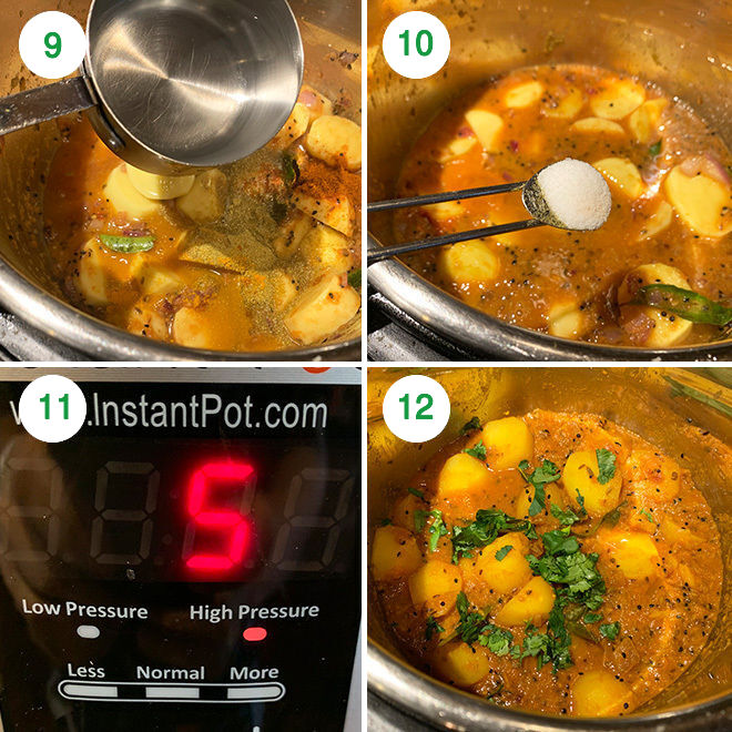step by step picture collage of making achari aloo in the Instant Pot