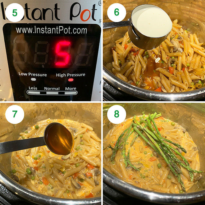 step by step picture collage of making vegetarian chipotle pasta in instant pot