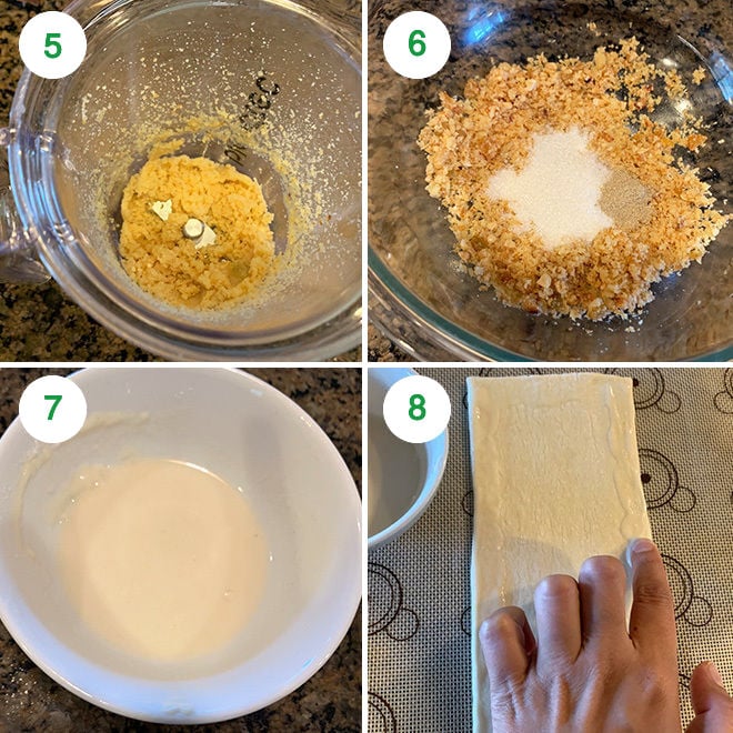 step by step picture collage of making gujiya bites using puff pastry