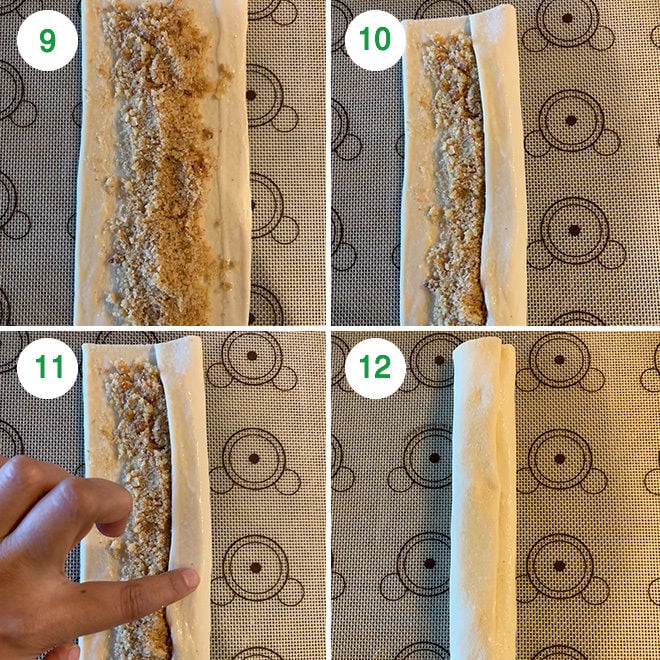 step by step picture collage of making gujiya bites using puff pastry