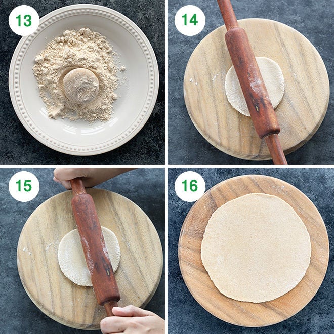 step by step picture collage of making roti, indian flatbread at home
