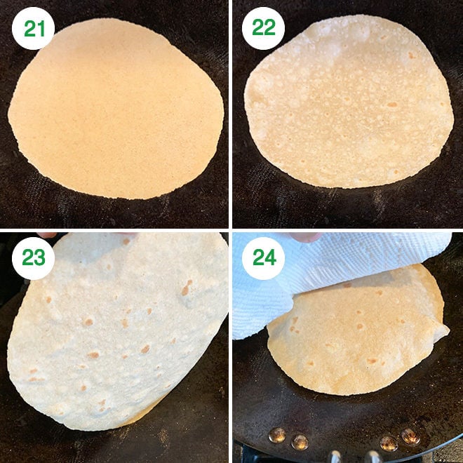 step by step picture collage of making roti, indian flatbread at home