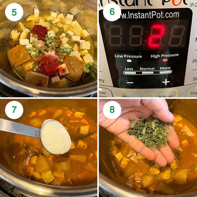 step by step picture collage of making aloo matar paneer in instant pot