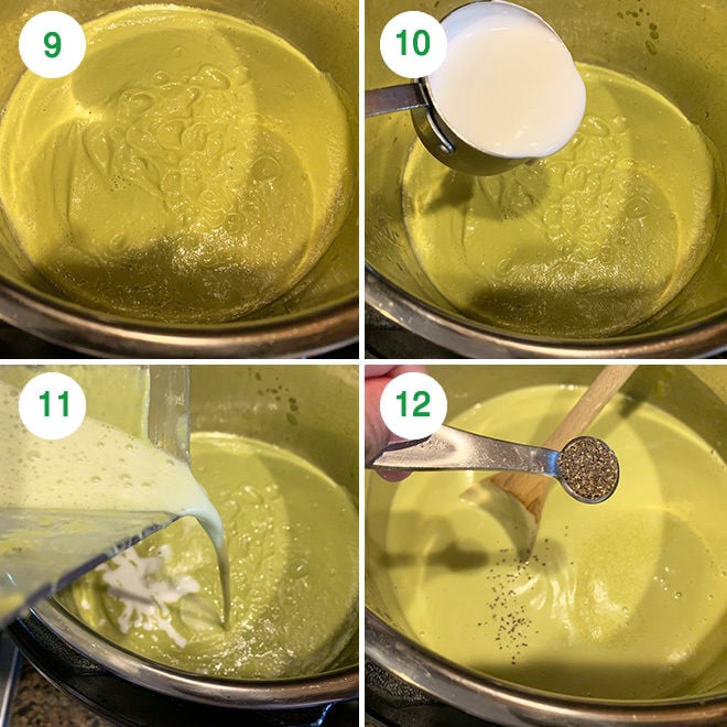 step by step picture collage of making broccoli almond soup in instant pot