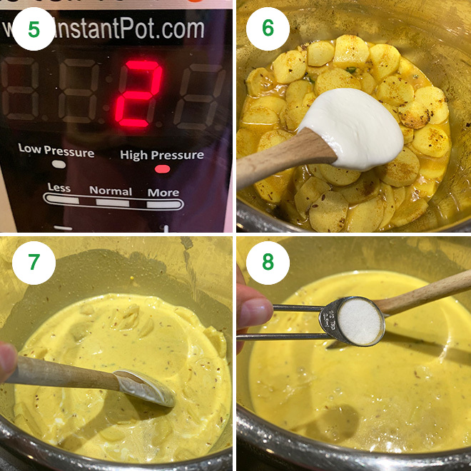 step by step picture collage of making dahi arbi in instant pot