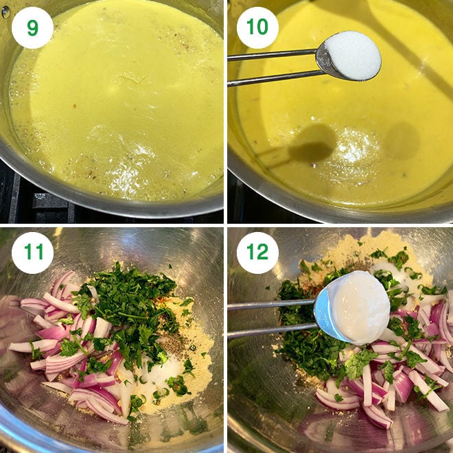 step by step picture collage of making punjabi kadhi pakora