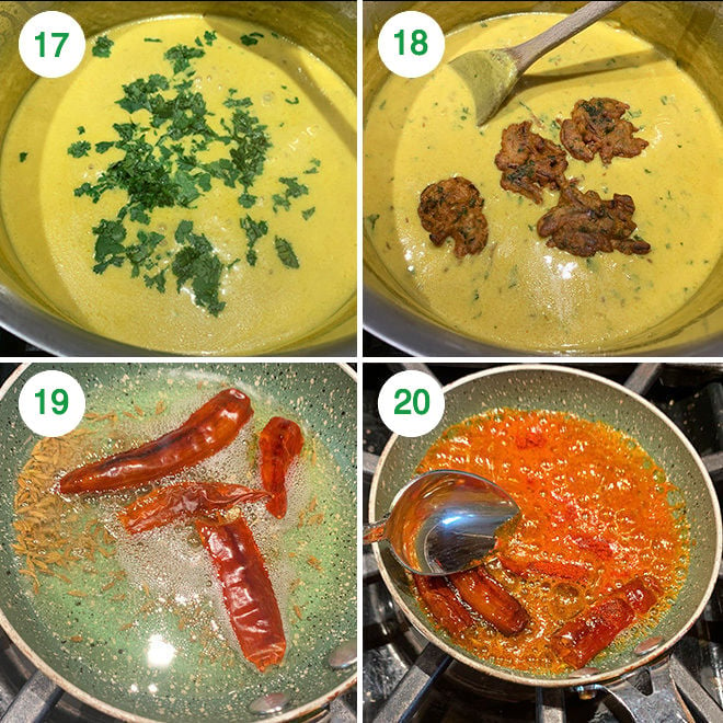 step by step picture collage of making punjabi kadhi pakora