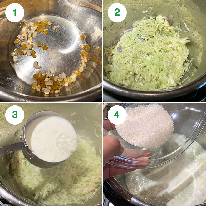 step by step picture collage of making lauki kheer in instant pot