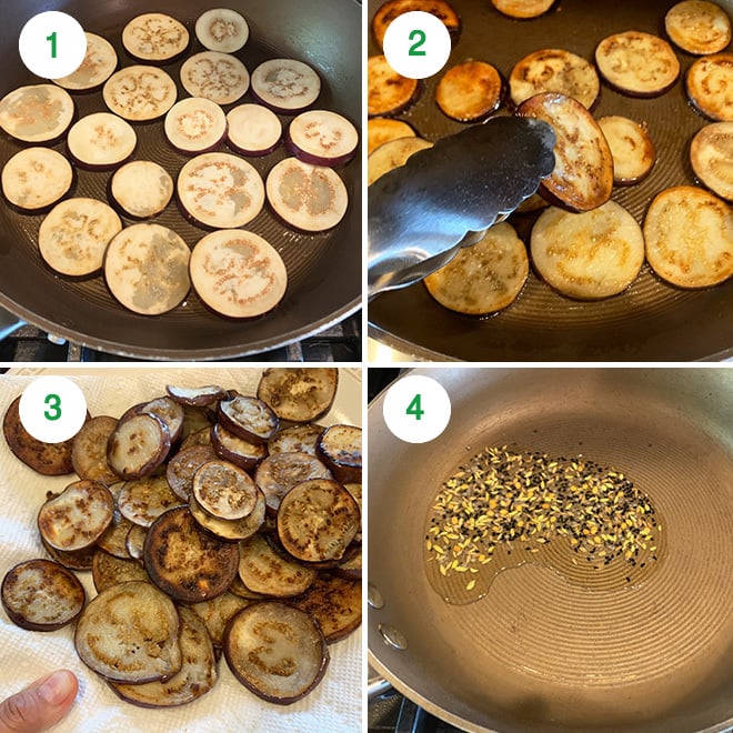 step by step picture collage of making dahi baingan 