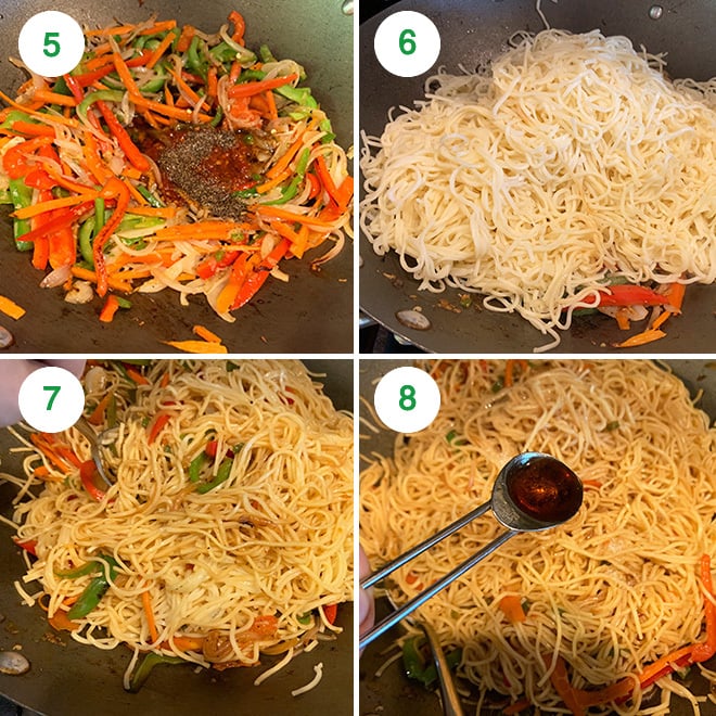 step by step picture collage of making chili garlic noodles