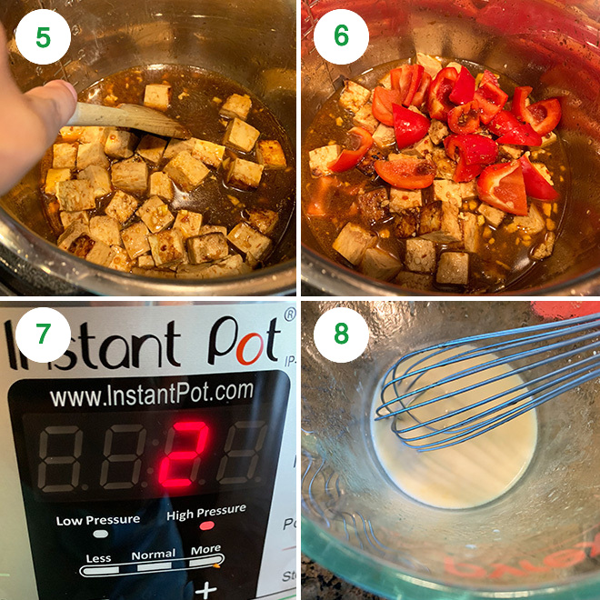 step by step picture collage of making hawaiian tofu in instant pot