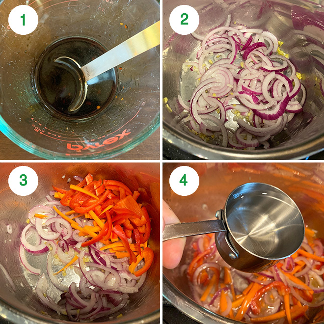 step by step picture collage of making vegan lo mein in the instant pot
